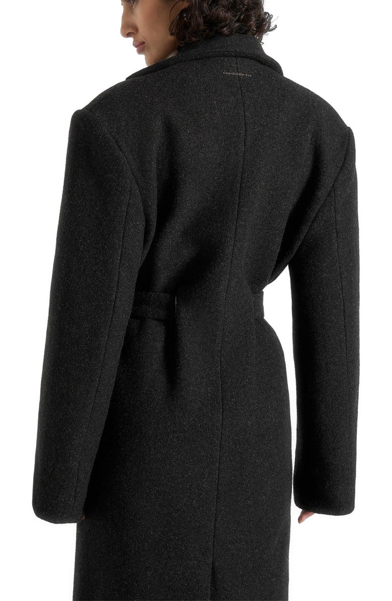 Manière De Voir Jena Wide Shoulder Wool Coat with Cinch Belt, Alternate, color, Black