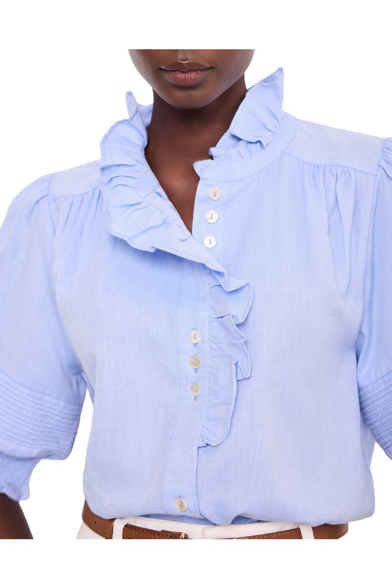 Cotton Chambray Ruffle Blouse, Alternate, color, Blue