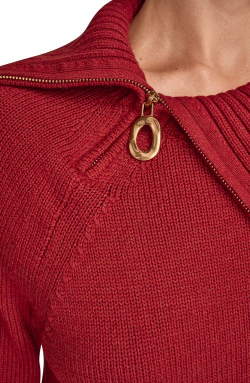 Donna Karan New York Asymmetric Zip Collar Sweater In Red