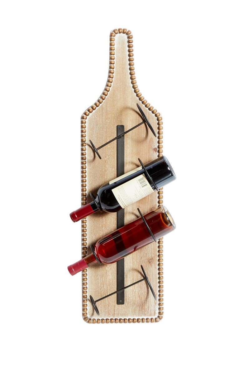 SONOMA SAGE HOME Brown Wood Bottle Shaped Wall Wine Rack with Beaded Frame, Alternate, color, Brown