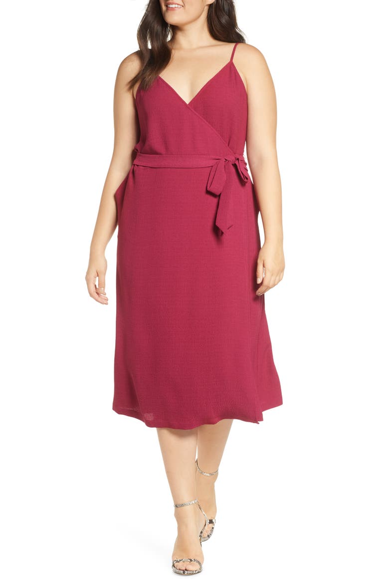 Crepe Wrap Midi Dress, Alternate, color, BURGUNDY PLUM