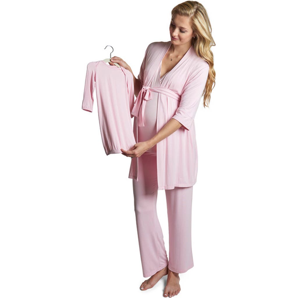 Everly Grey Analise During & After 5-piece Maternity/nursing Sleep Set For Mom & Baby In Pink