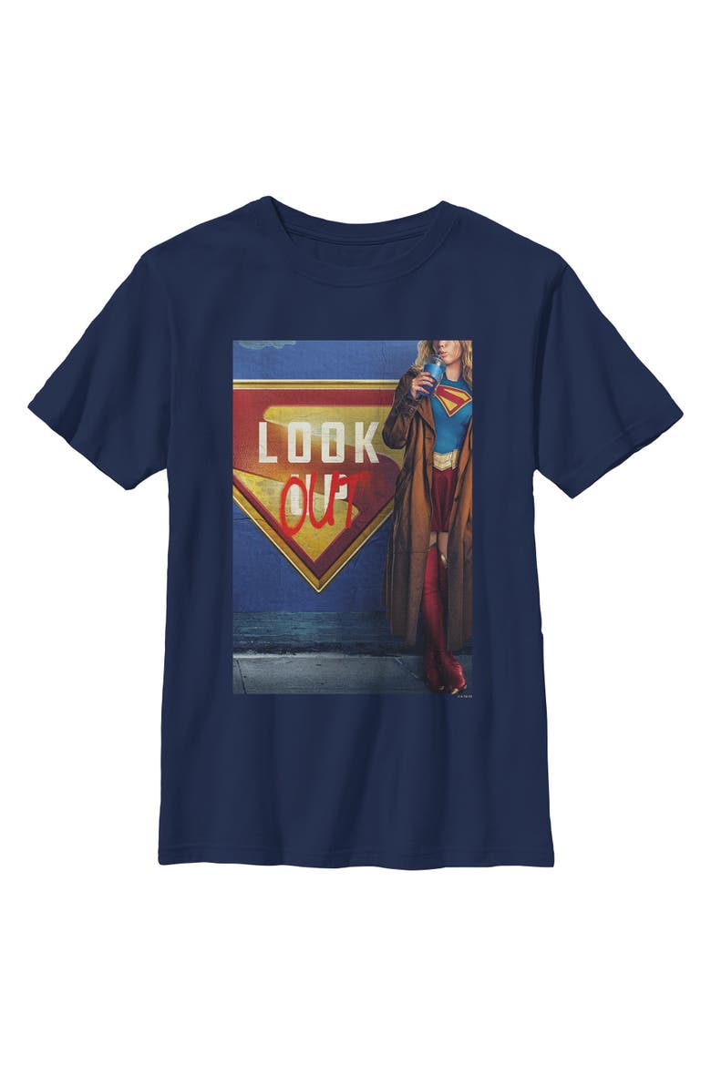 Boy's Supergirl Official Look Out Poster  Graphic T-Shirt, Main, color, Navy Blue