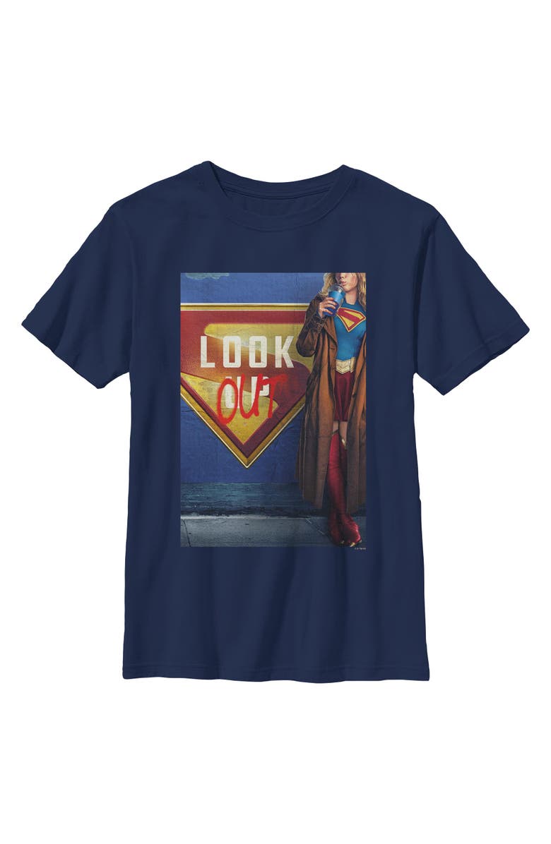 Supergirl Boy's Supergirl Official Look Out Poster Graphic T-Shirt, Main, color, Navy Blue