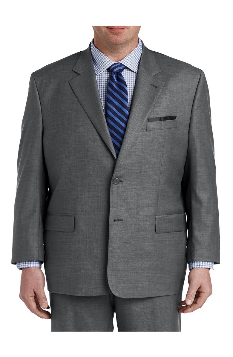 Oak Hill Premium by DXL Jacket-Relaxer Sharkskin Suit Jacket, Main, color, Grey