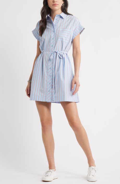 Caslon® Stripe Cotton Mini Shirtdress