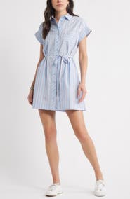 Caslon® Stripe Cotton Mini Shirtdress