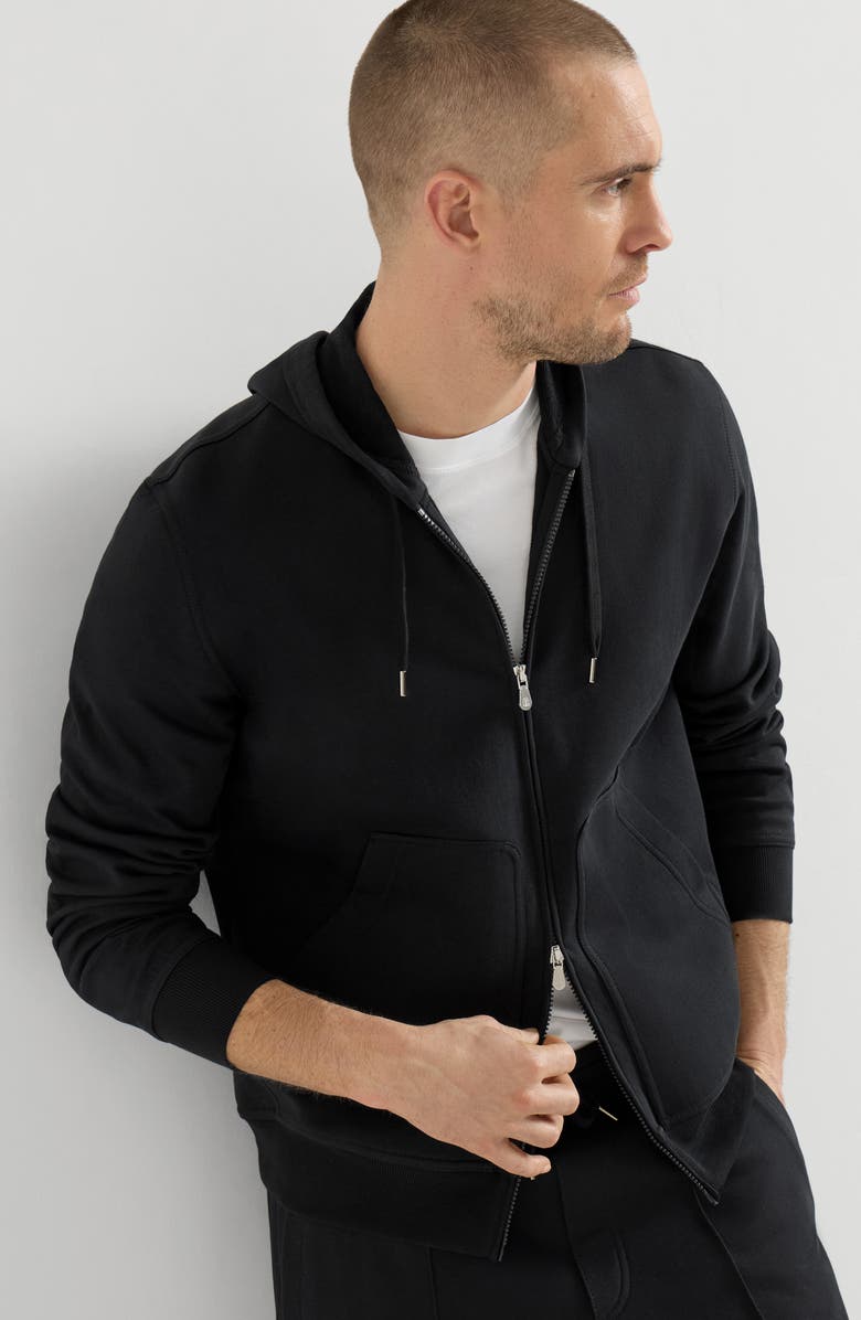Brunello Cucinelli Hooded zip-up sweatshirt, Alternate, color, Black