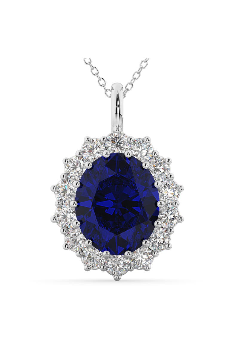 Oval Blue Sapphire & Diamond Halo Pendant Necklace 14k, Main, color, 6.40ct/White Gold