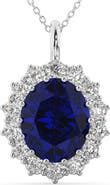 ALLUREZ Oval Blue Sapphire & Diamond Halo Pendant Necklace 14k