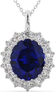 ALLUREZ Oval Blue Sapphire & Diamond Halo Pendant Necklace 14k
