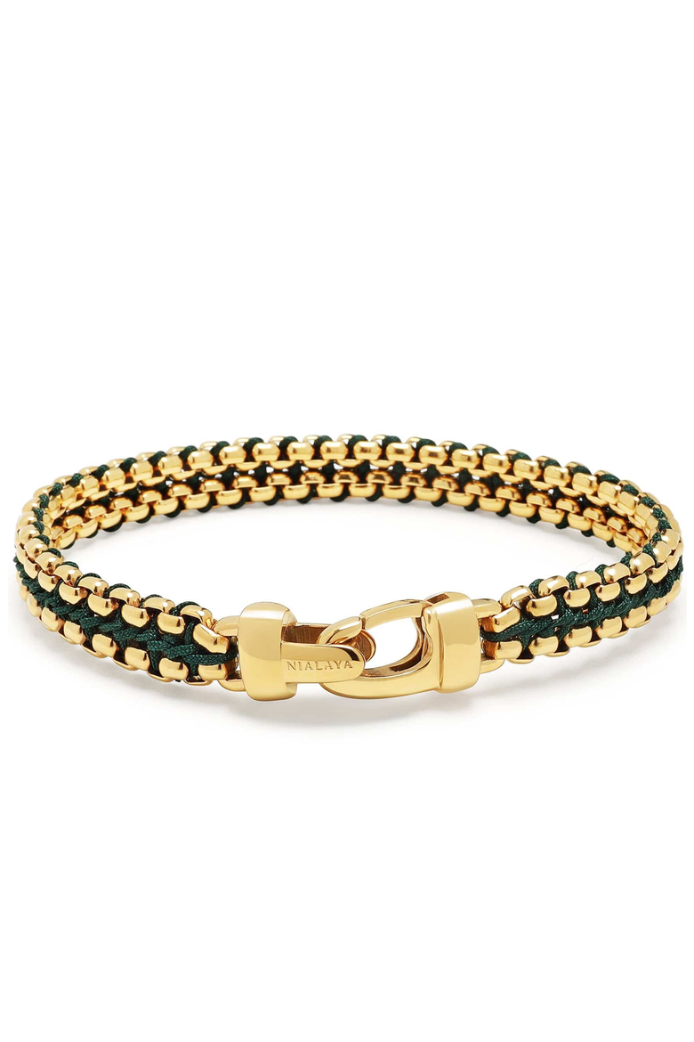 Green Woven Box Gold Chain Bracelet, Main, color, Green / Gold