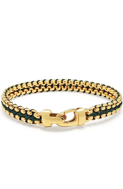 Green Woven Box Gold Chain Bracelet