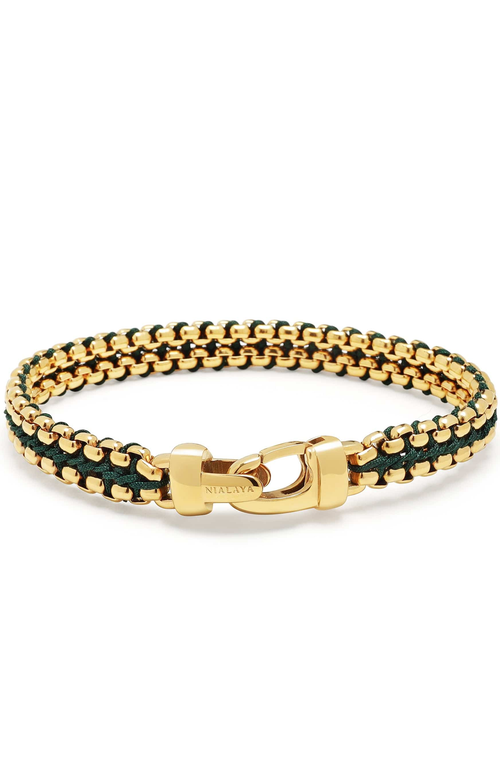 Nialaya Green Woven Box Gold Chain Bracelet In Multi