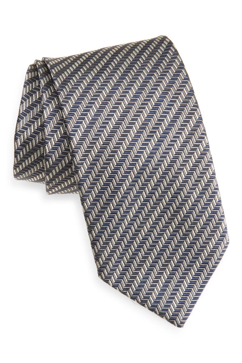 Stripe Jacquard Silk & Cotton Tie, Main, color, GRAY