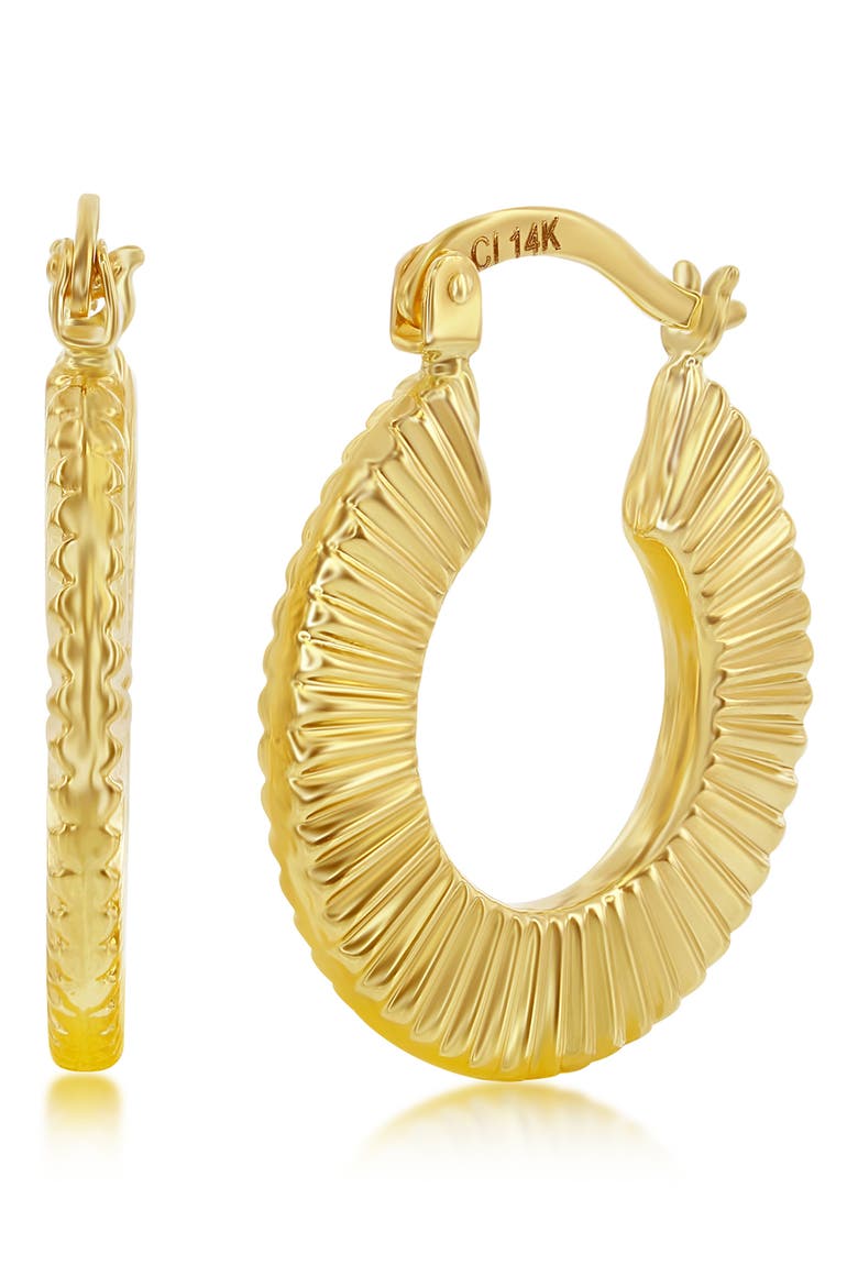 14K Gold Textured Hoop Earrings, Main, color, GOLD