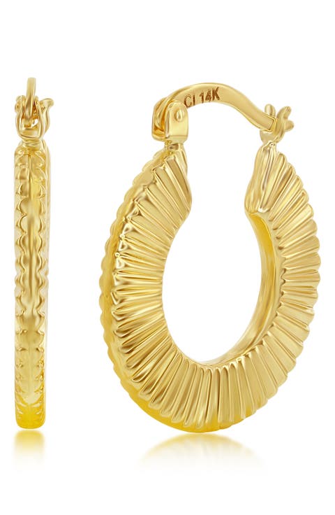 14K Gold Textured Hoop Earrings