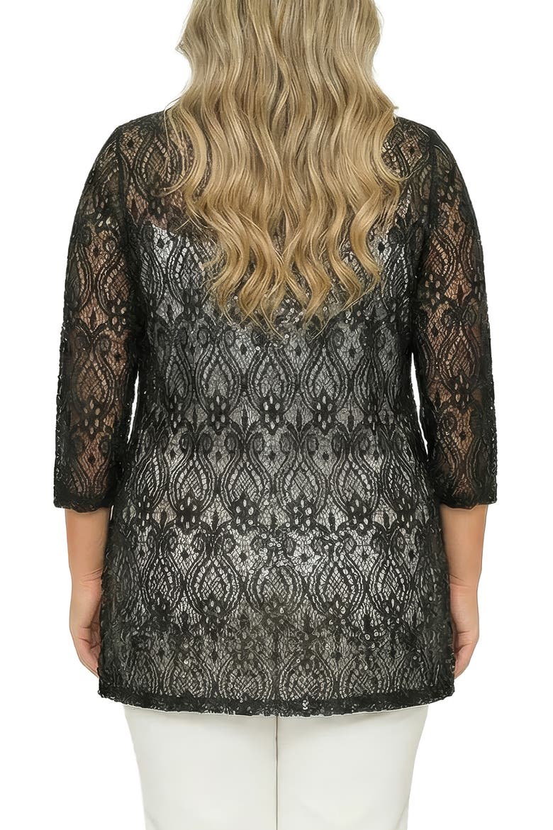 Sequin Lace Open Front Cardigan, Alternate, color, BLACK