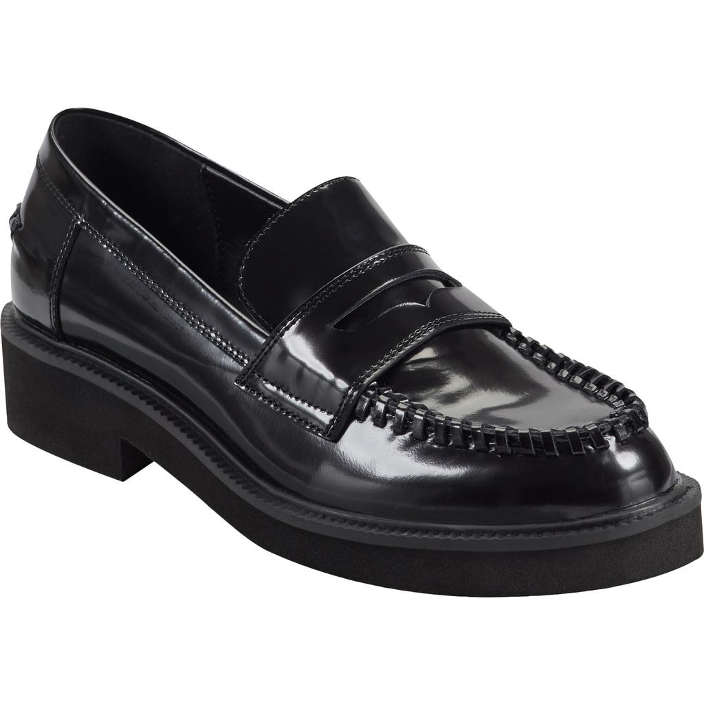 Marc Fisher Ltd Dagman Whipstitch Leather Loafers In Black