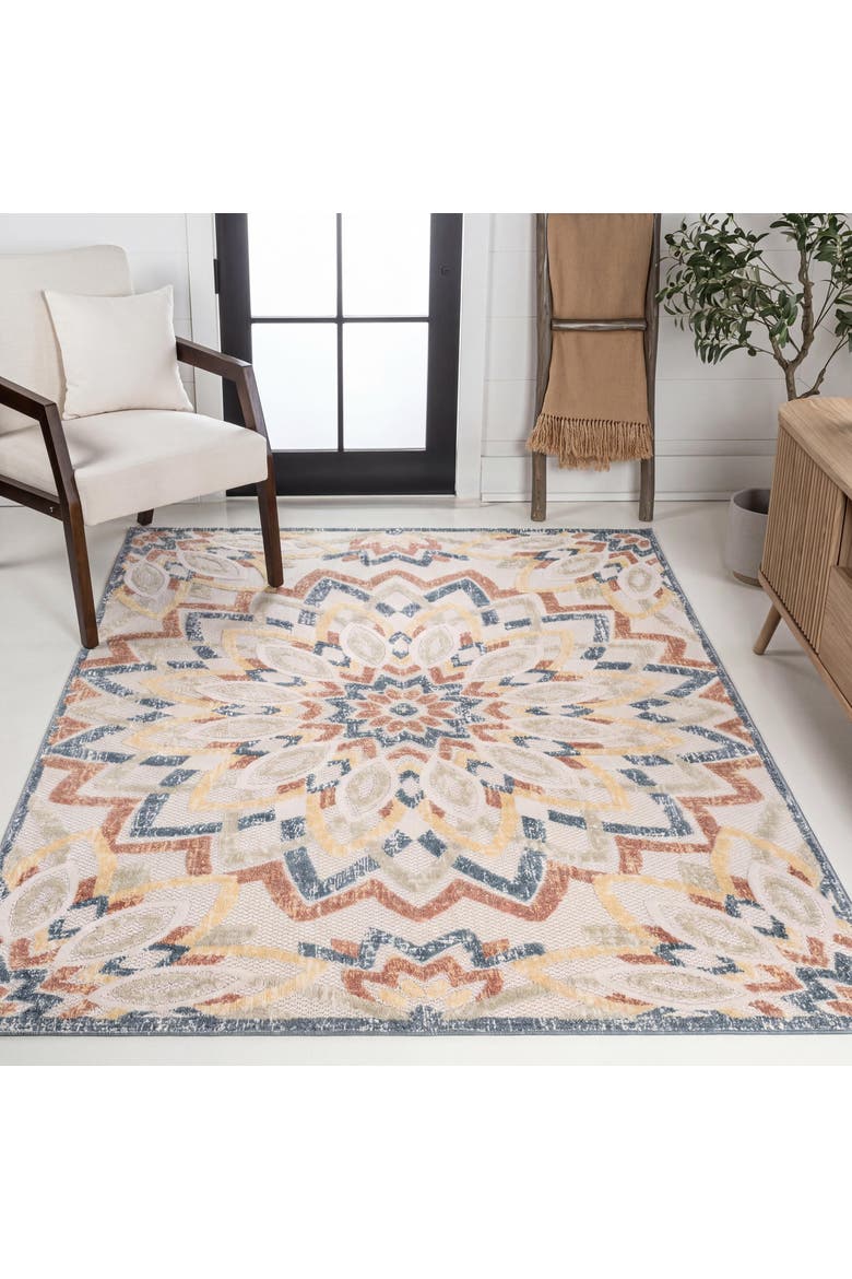 Flora Abstract Bold Mandala High-Low Indoor/Outdoor Rug, Alternate, color, Cream/Multi
