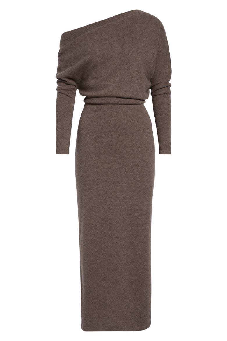 Kasos Long Sleeve Off the Shoulder Seater Cashmere Sweater Dress, Main, color, COCOA MEL.