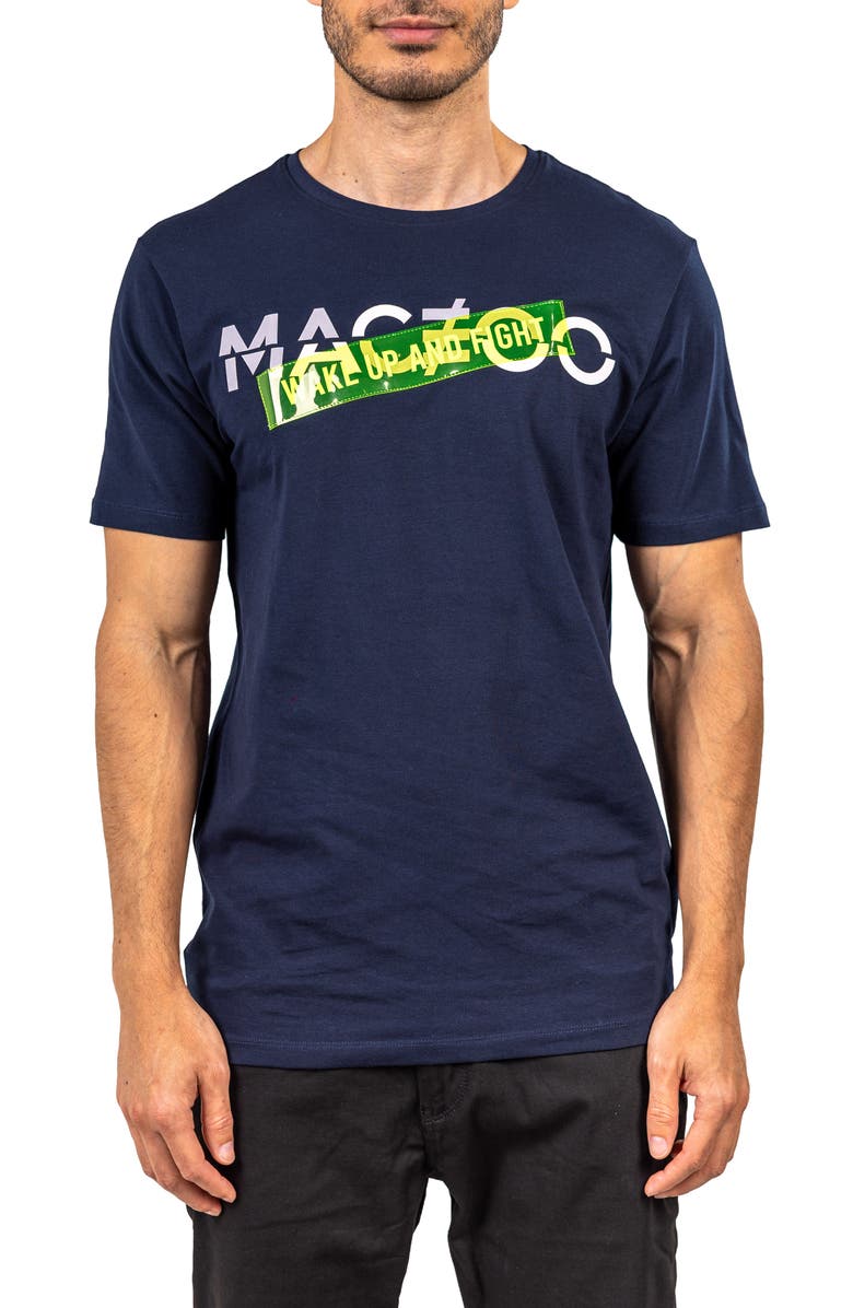 Maceoo Wakeupfight Navyblue Graphic T-Shirt, Main, color, Blue