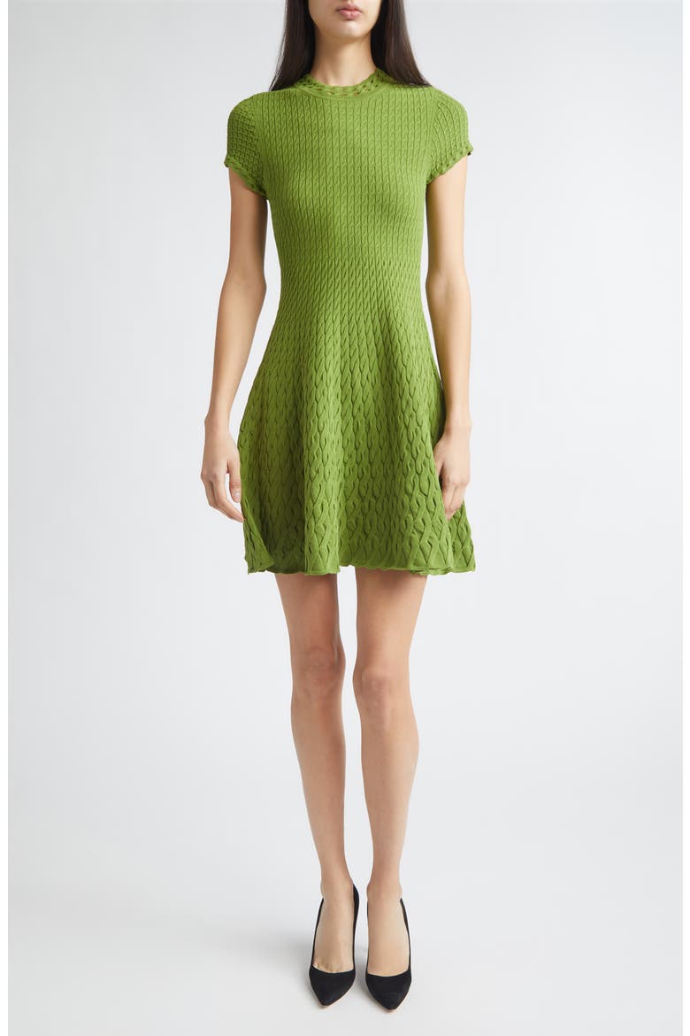 Gradient Cable Fit & Flare Sweater Dress, Main, color, PEASHOOT