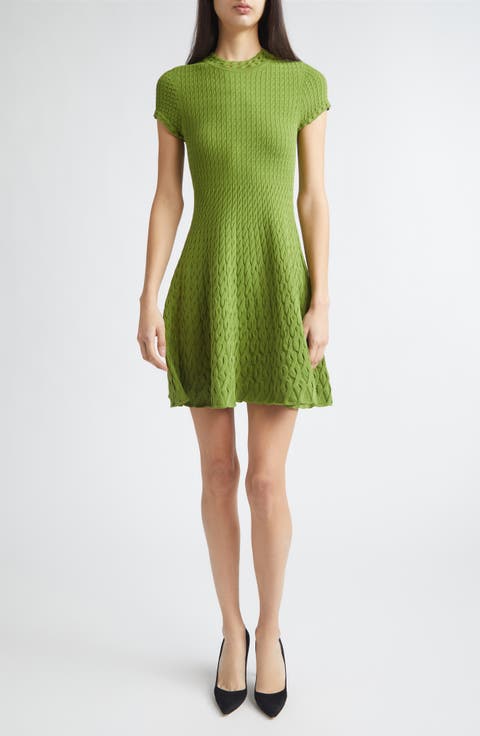 Gradient Cable Fit & Flare Sweater Dress