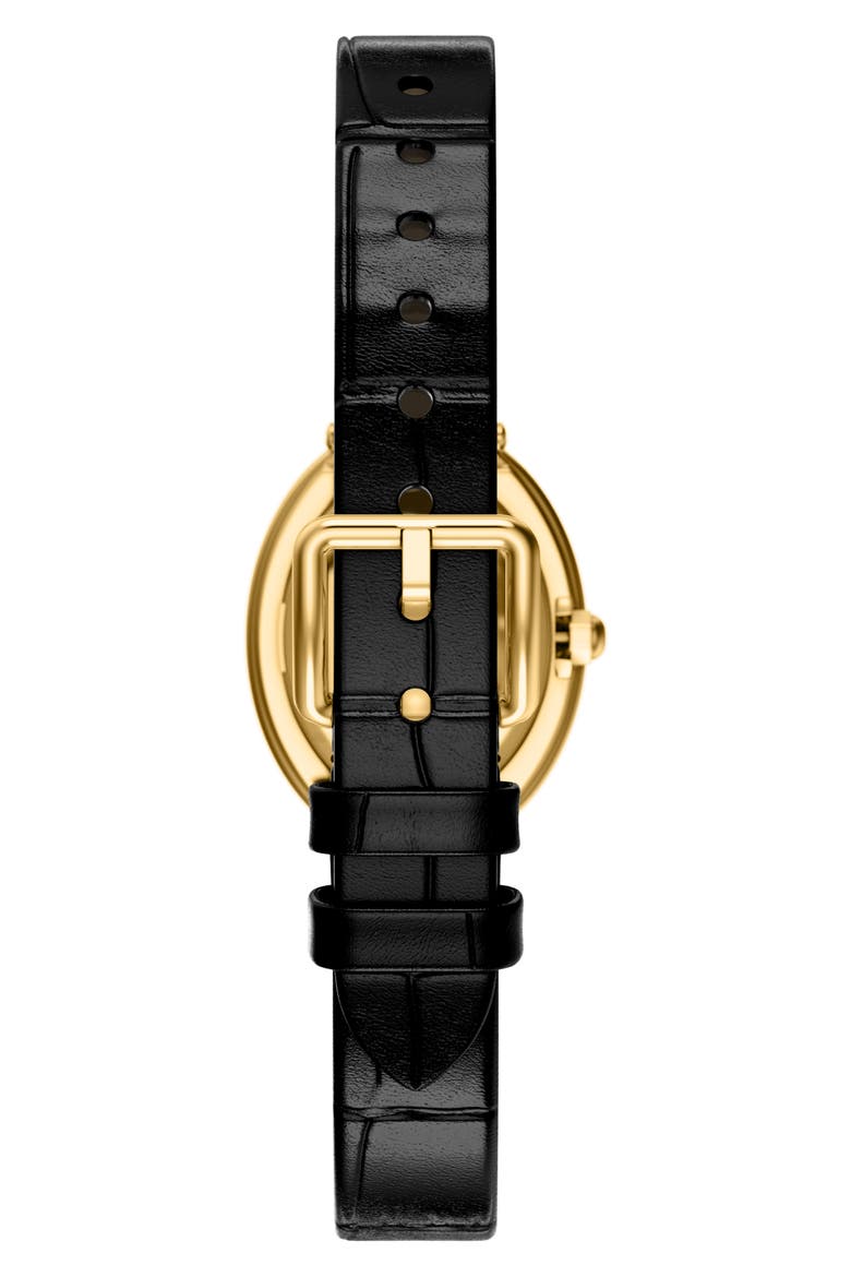 The Oval Leather Strap Watch, 22mm x 28mm, Alternate, color, BLACK/ GOLD