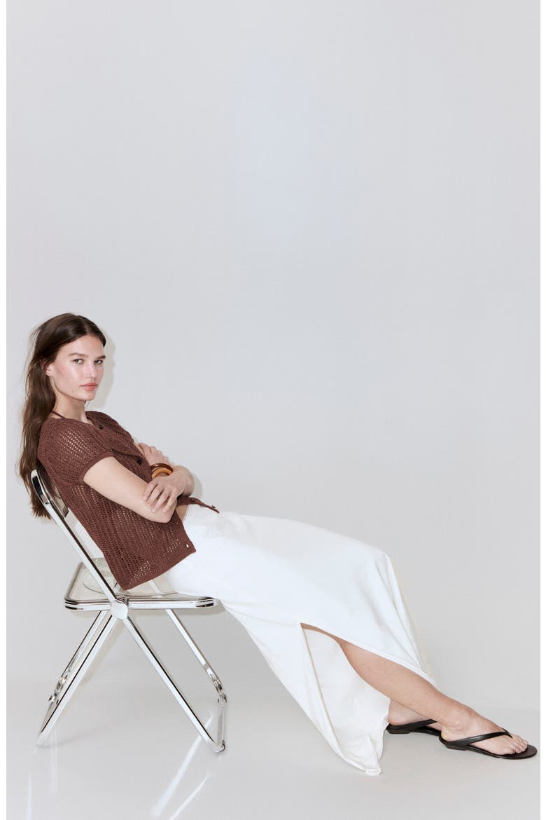 Lace Trim Linen Blend Midi Skirt, Alternate, color, OFF WHITE