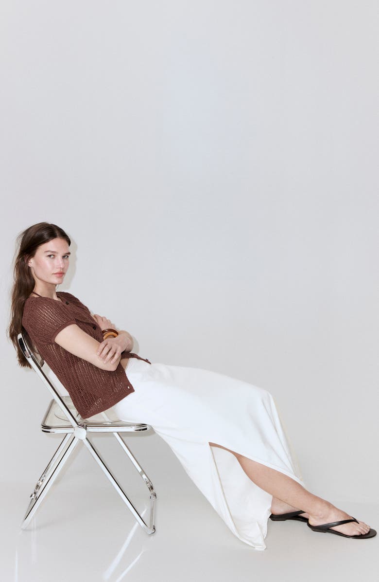 MANGO Lace Trim Linen Blend Midi Skirt, Alternate, color, Off White