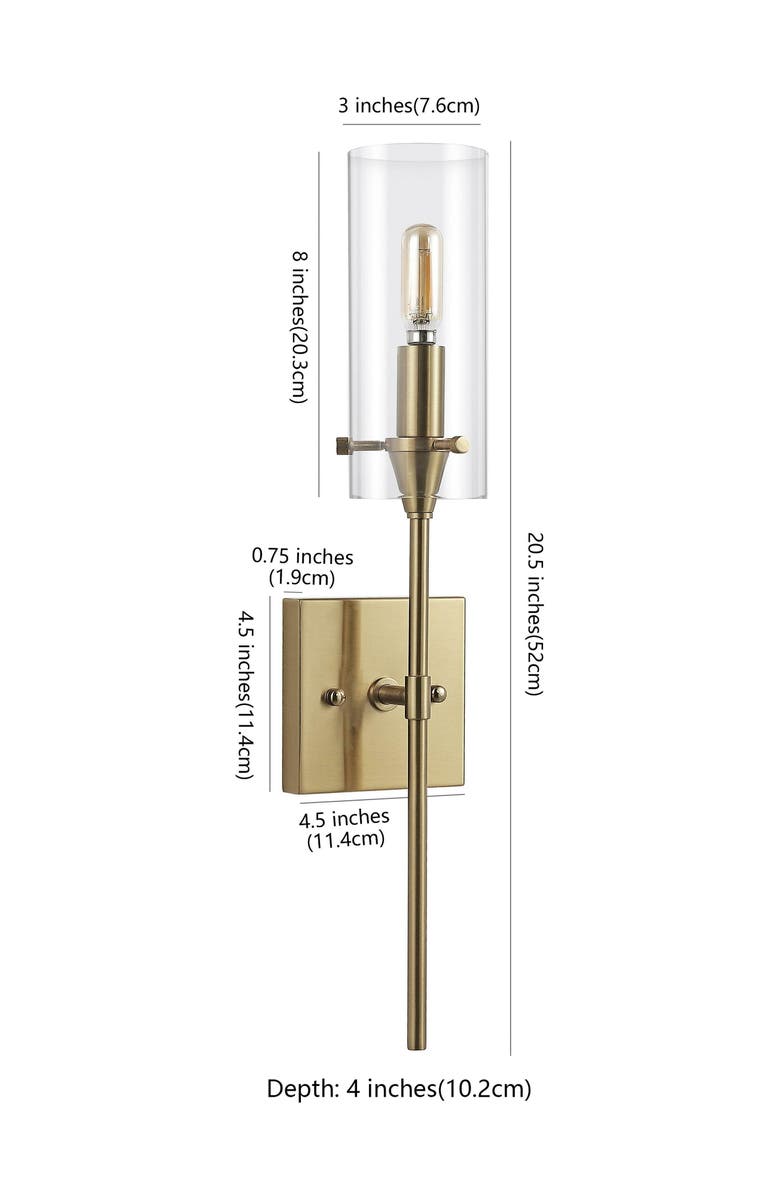 JONATHAN Y Cato 1-Light Bohemian Farmhouse Iron/Glass LED Sconce, Alternate, color, Brass Gold