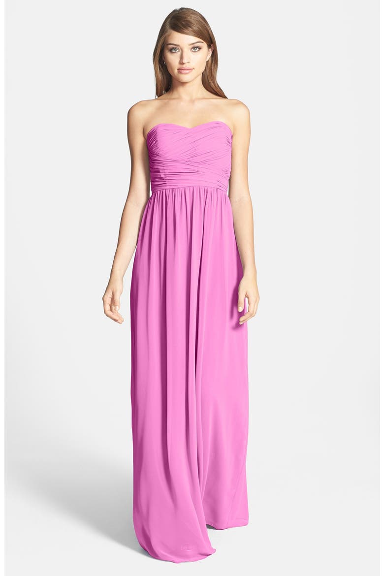 'Stephanie' Strapless Ruched Chiffon Gown, Main, color, RADIANT ORCHID