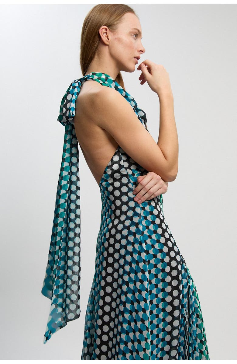 Karen Millen Polka Dot Halter Pleated Maxi Dress, Alternate, color, Green