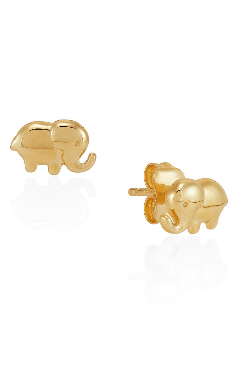 Frankie & Zoe Elephant Stud Earrings, Alternate, color, Yellow Gold