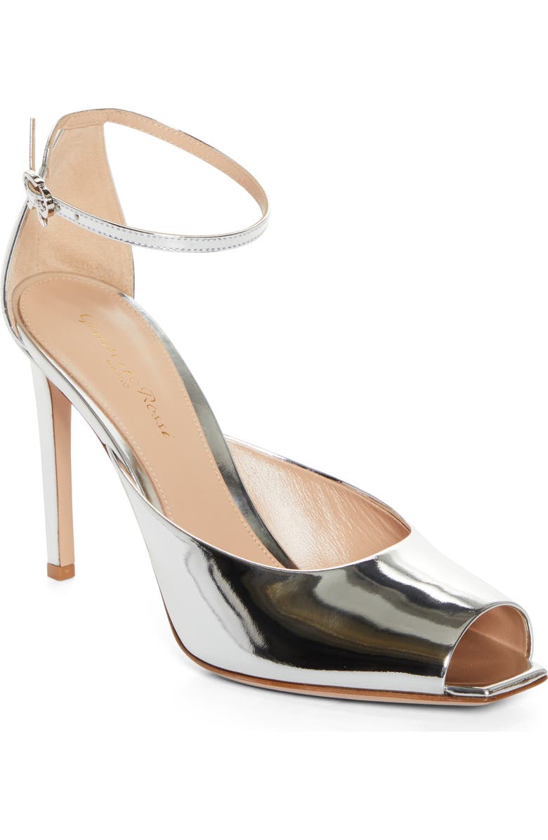 Gianvito Rossi Metallic Peep Toe Pump, Main, color,