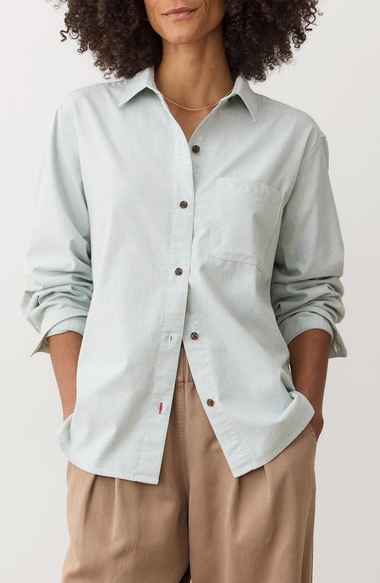 Marine Layer Jane California Relaxed Stripe Button-Up Shirt, Main, color, Green Stripe