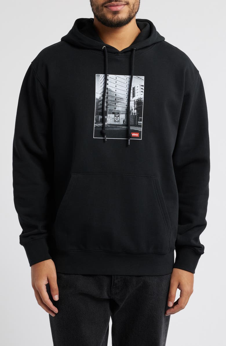 Obey Osaka Photo Fleece Graphic Hoodie, Main, color, 