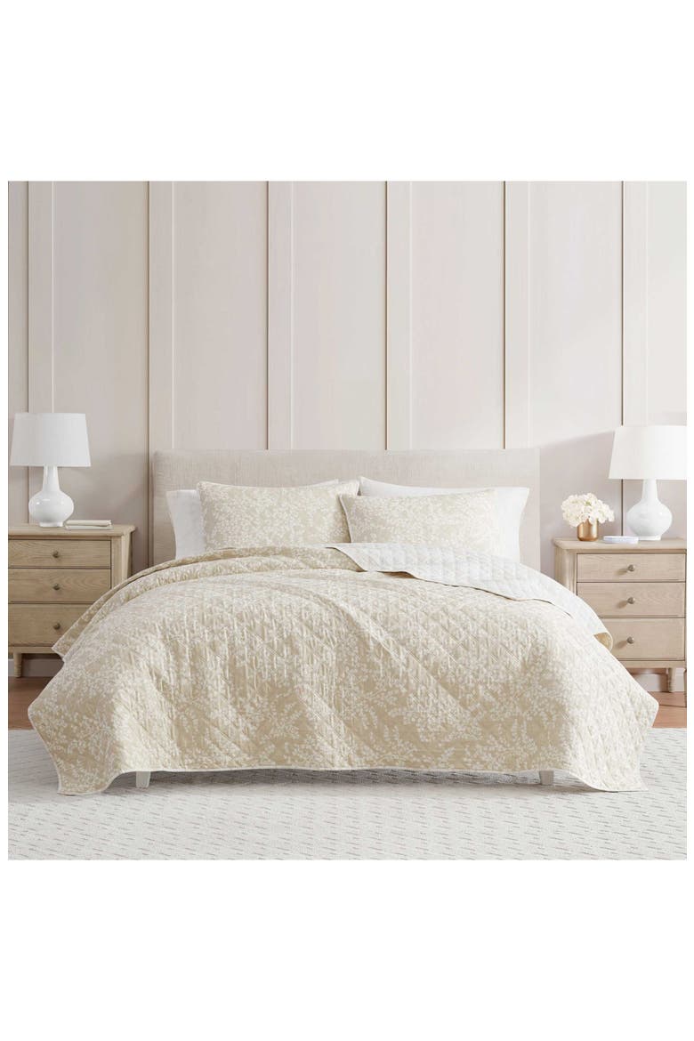Layered Branches Cotton Quilt, Alternate, color, OYSTER SHELL/ WHITE