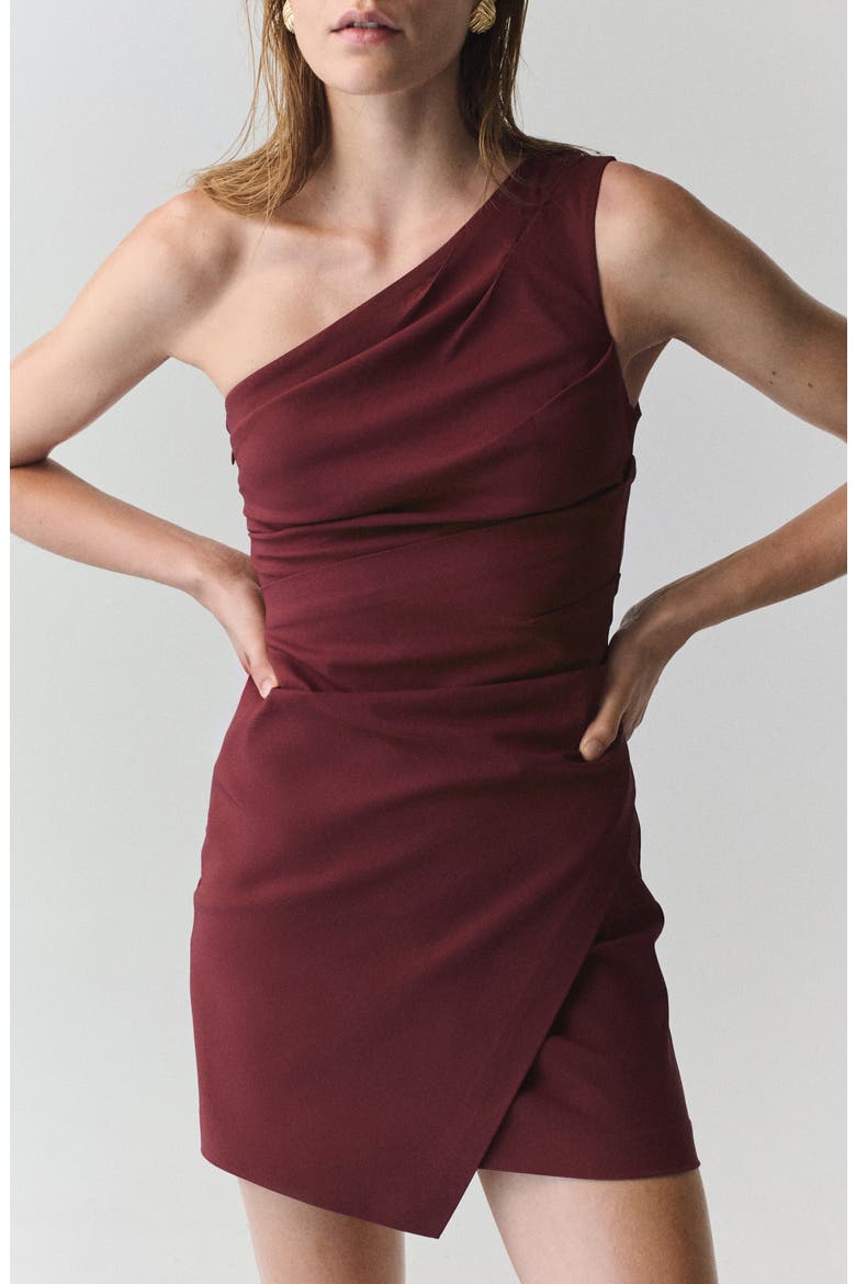Pleated Asymmetric One-Shoulder Dress, Main, color, BURGUNDY