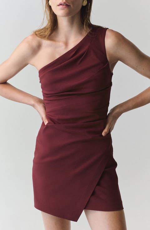 Pleated Asymmetric One-Shoulder Dress
