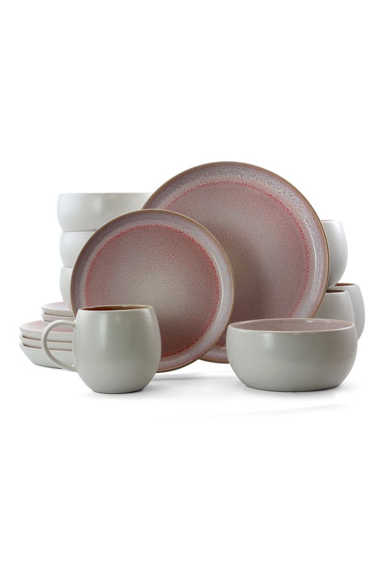 Mocha Muave 16 Piece Luxurious Stoneware Dinnerware, Main, color, Purple