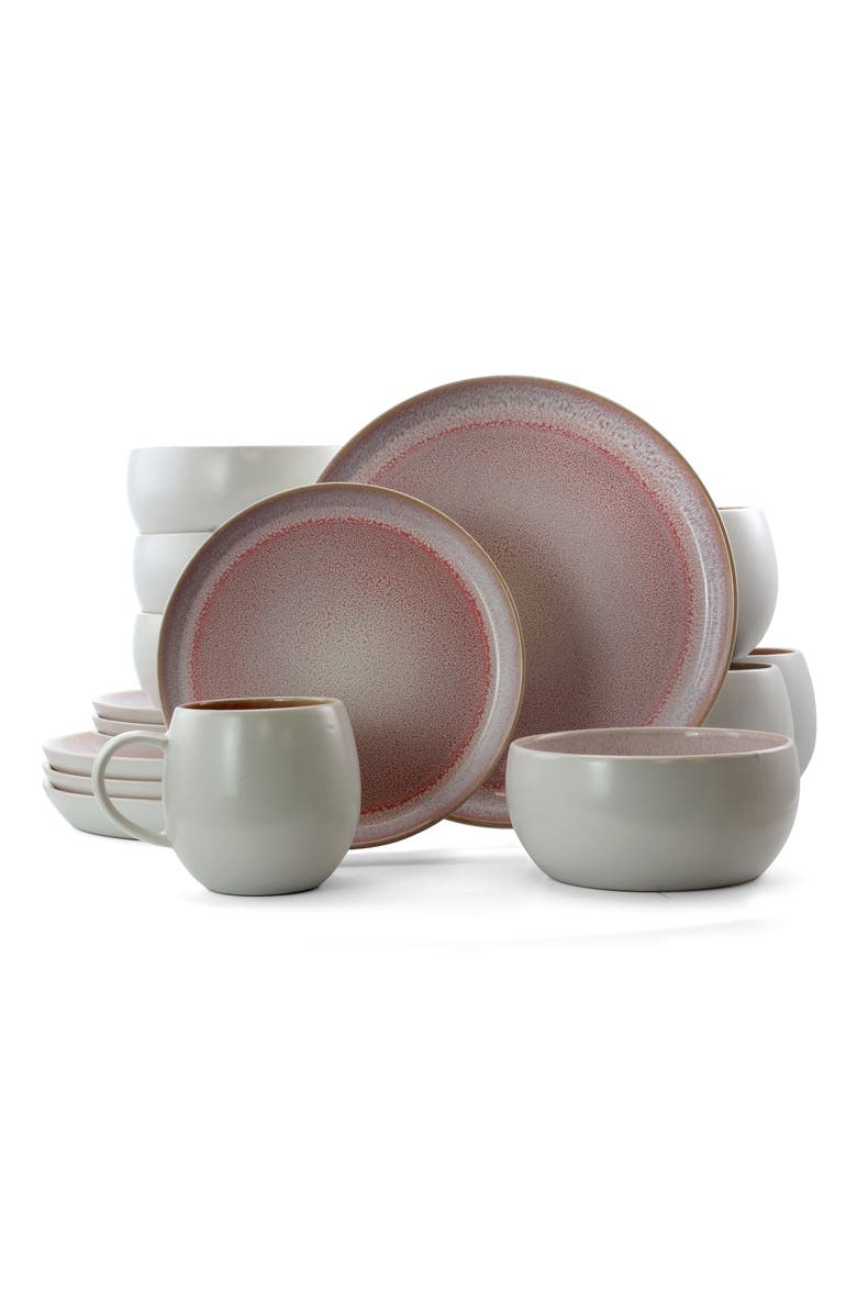 Elama Mocha Muave 16 Piece Luxurious Stoneware Dinnerware with Complete Setting for 4, Main, color, Purple