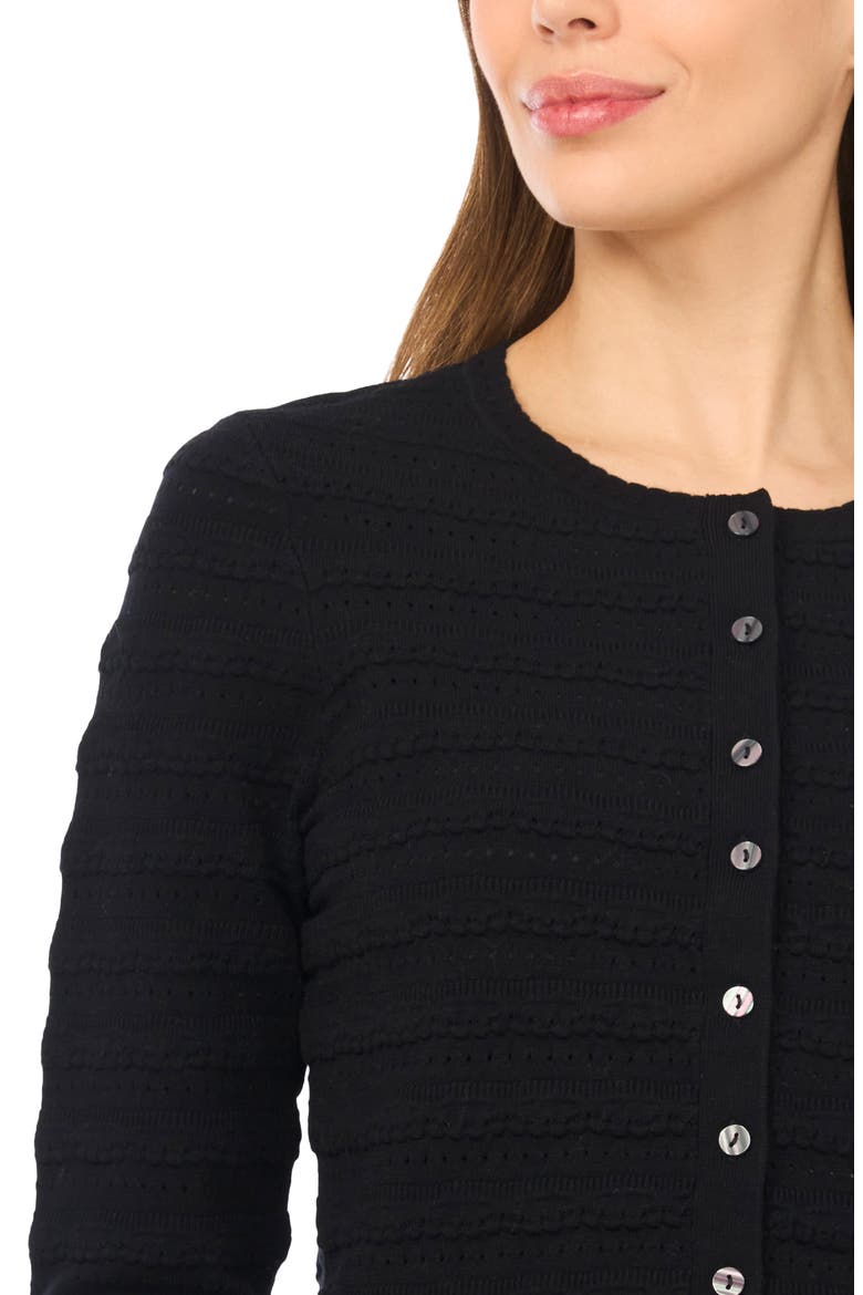 Ruffle Pointelle Cardigan, Alternate, color, RICH BLACK