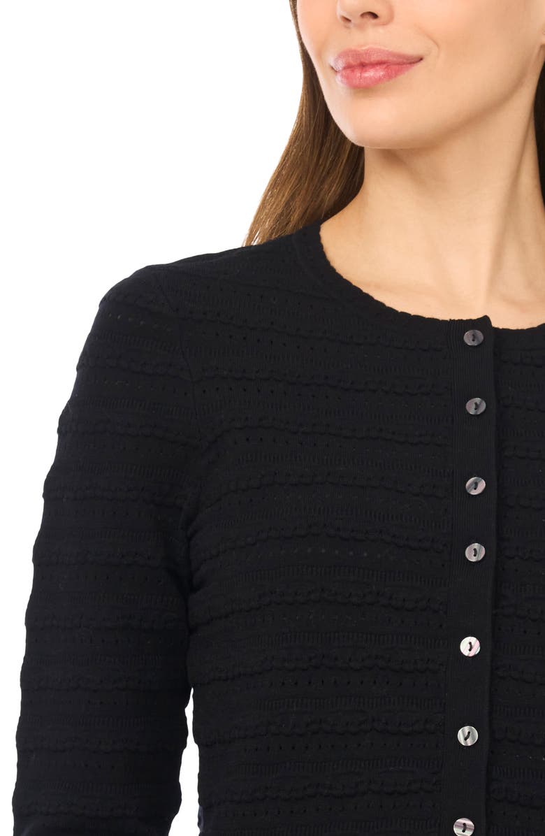CeCe Ruffle Pointelle Cardigan, Alternate, color, Rich Black