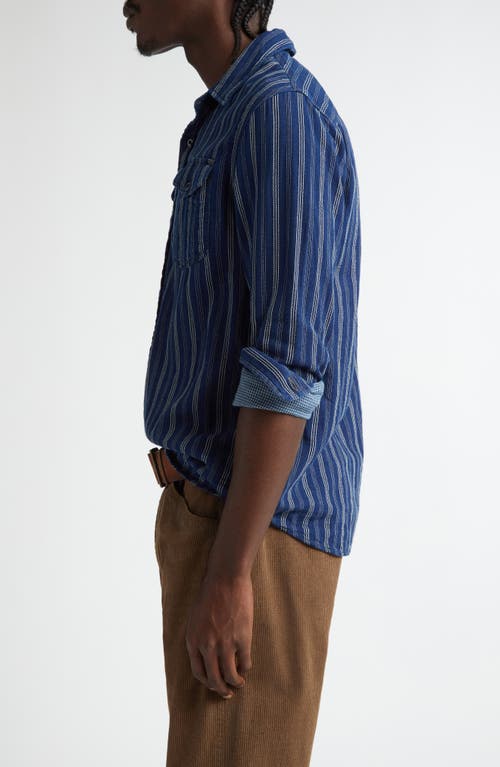 Double Rl Indigo Striped Double-faced Workshirt In Indigo Stripe/check