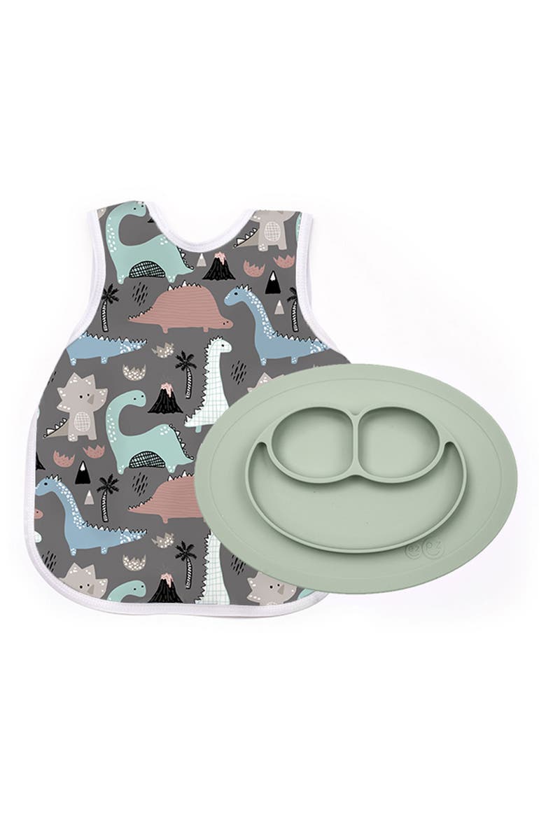 x BapronBaby Delilah Dinosaur Apron & Feeding Mat Set, Main, color, MULTI SAGE