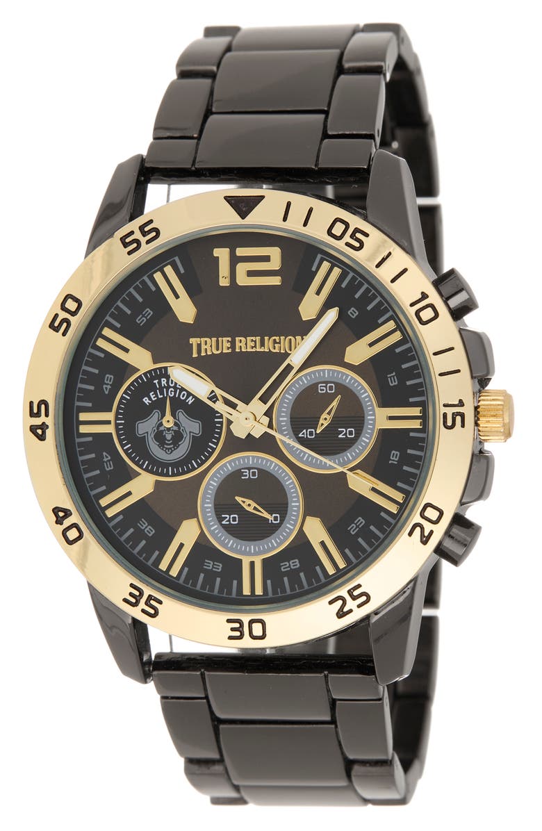 True Religion Status Chronograph Bracelet Watch, 43mm, Main, color, Black
