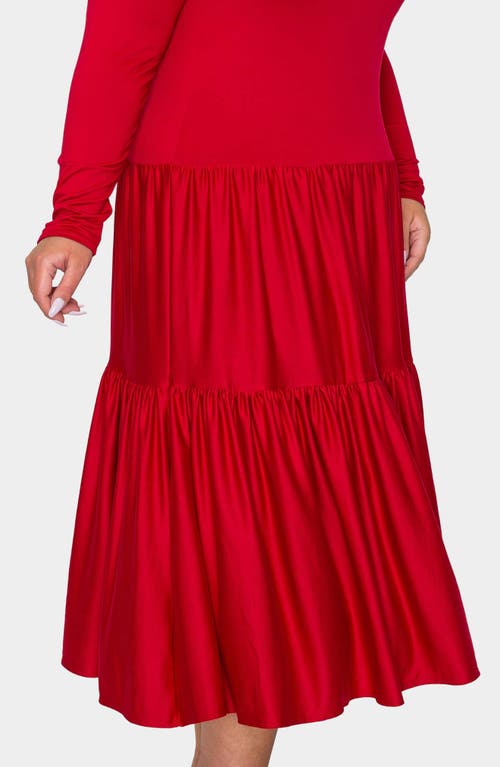 L I V D Eliana Long Sleeve Tiered Midi Dress In Red