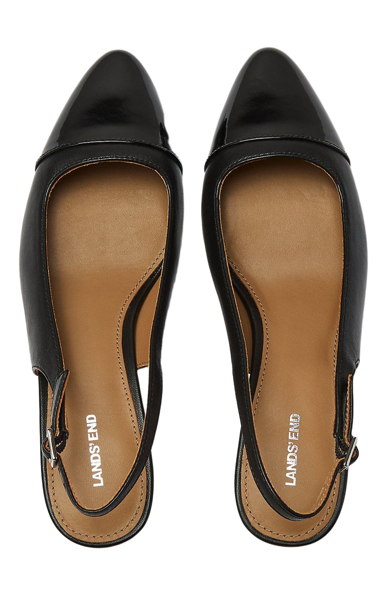 Lands
 End Leather Slingback Cap Toe Kitten Heels, Alternate, color, Black